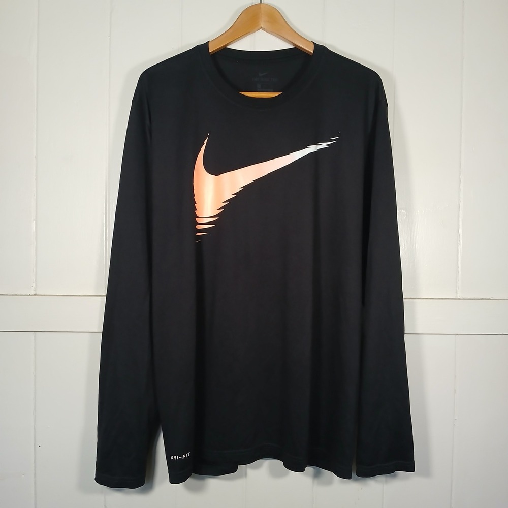 Nike Dri-FIT Shirt Mens XL Black Copper Swoosh Long Sleeve CI7475-010